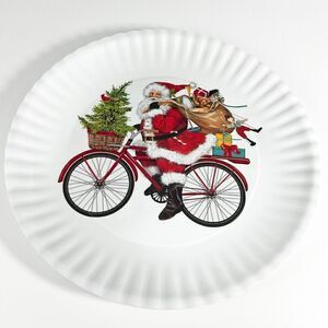 Melamine 16” Serving plate Santa On Bike Platter NEW